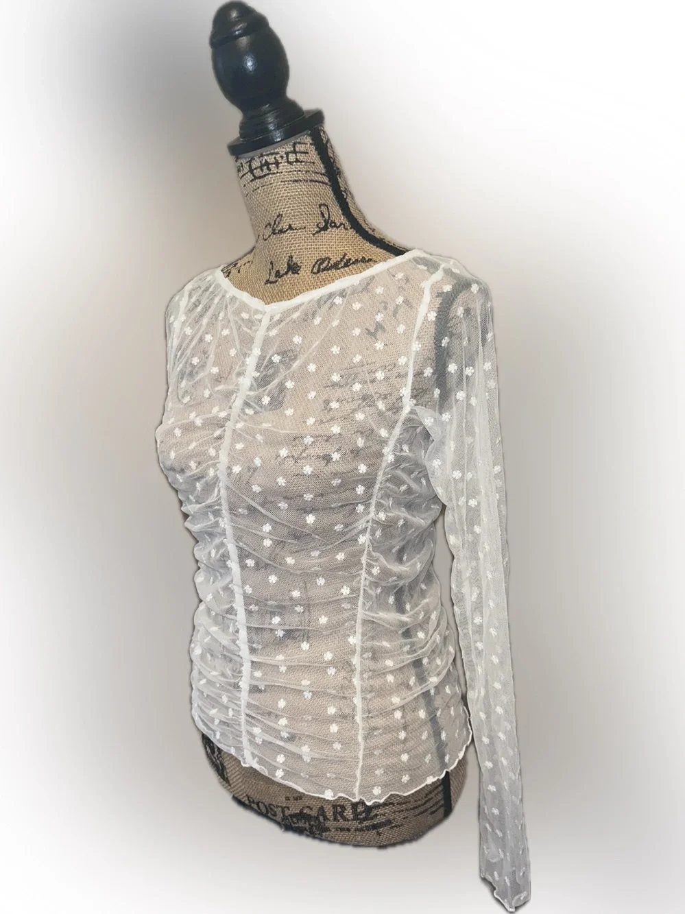 Intimately Free People Most Likely Sheer Ivory Floral Long-Sleeve Layering Top